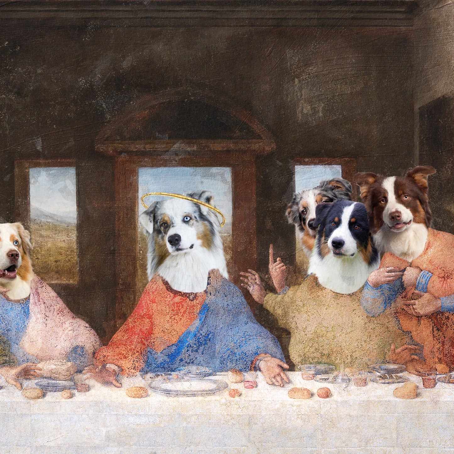 Australian Shepherd Last Supper Renaissance Dog Painting