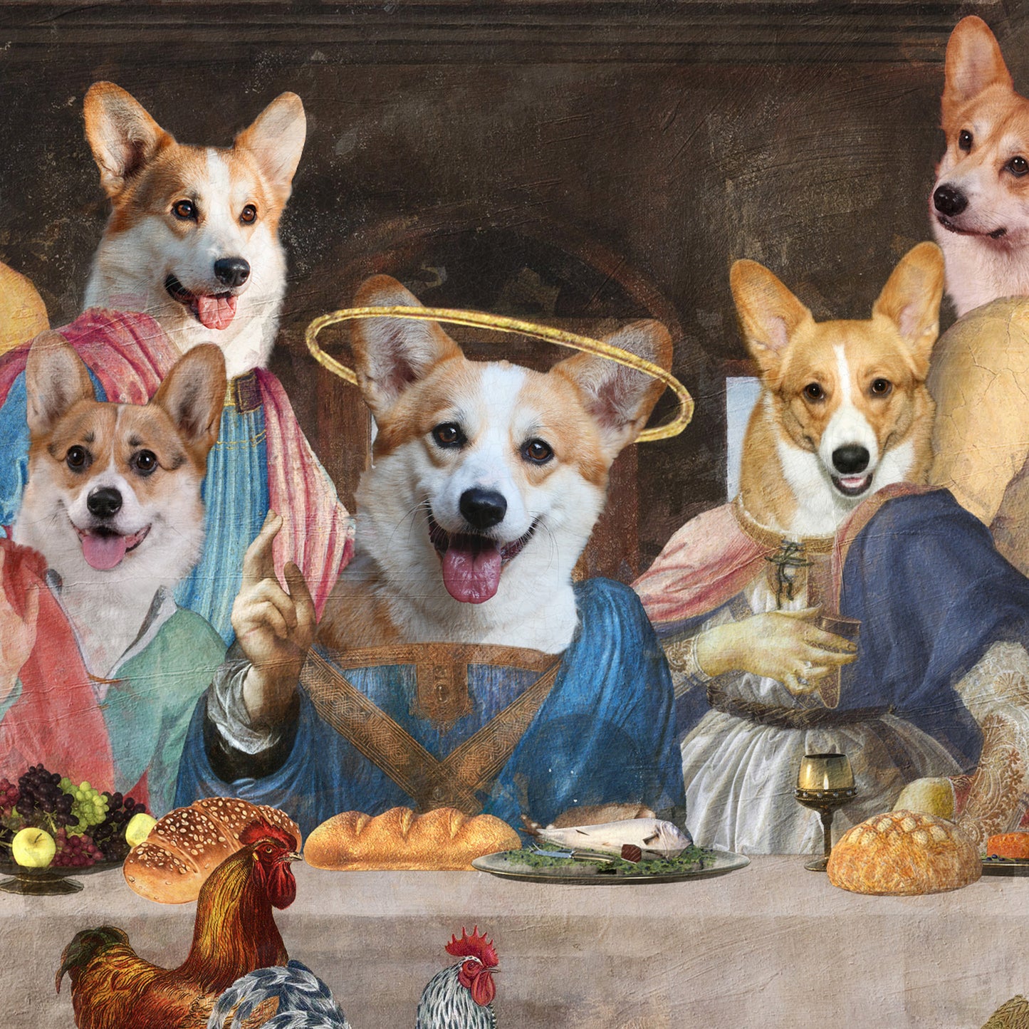Pembroke Welsh Corgi Last Supper Renaissance Dog Painting