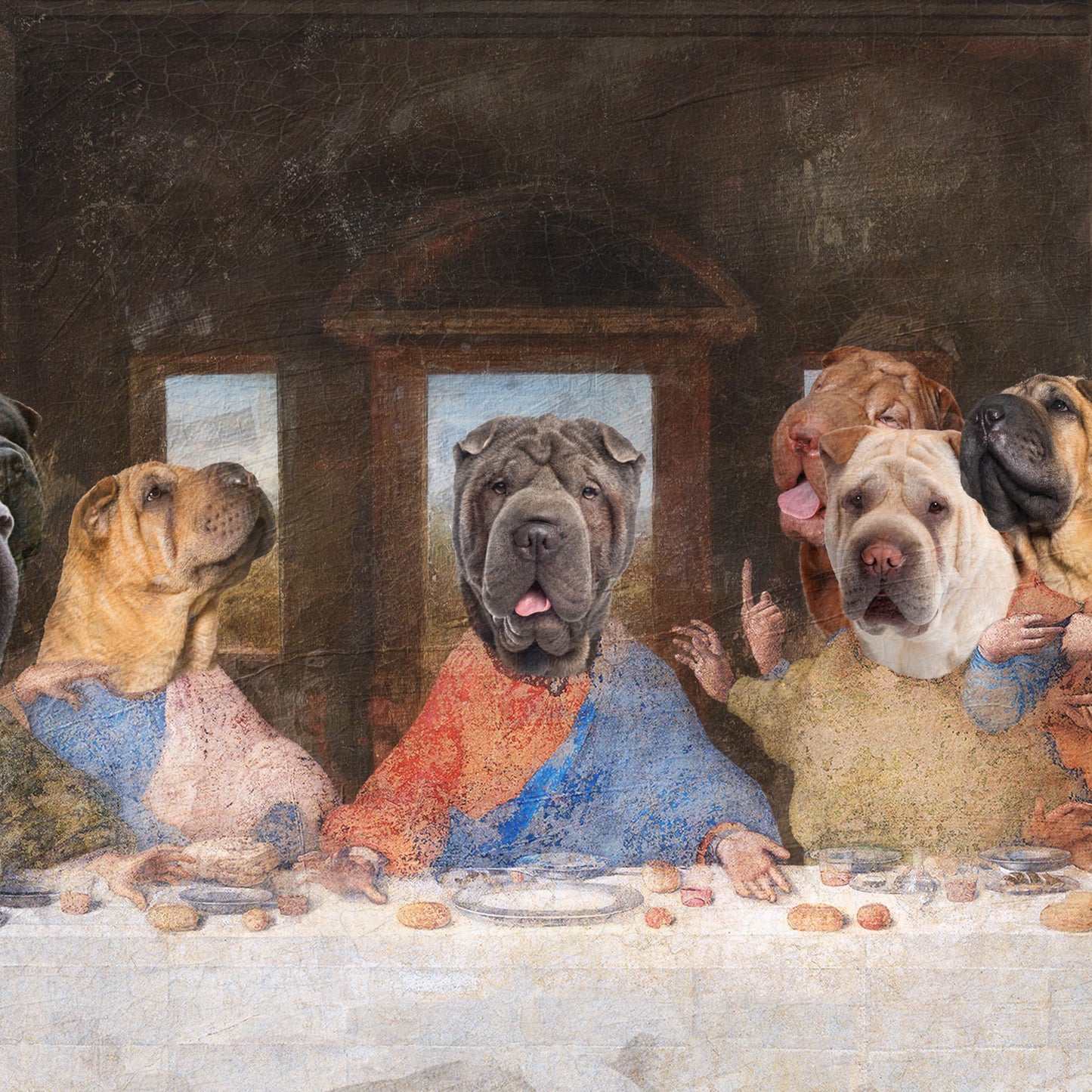 Shar Pei Last Supper Renaissance Dog Painting