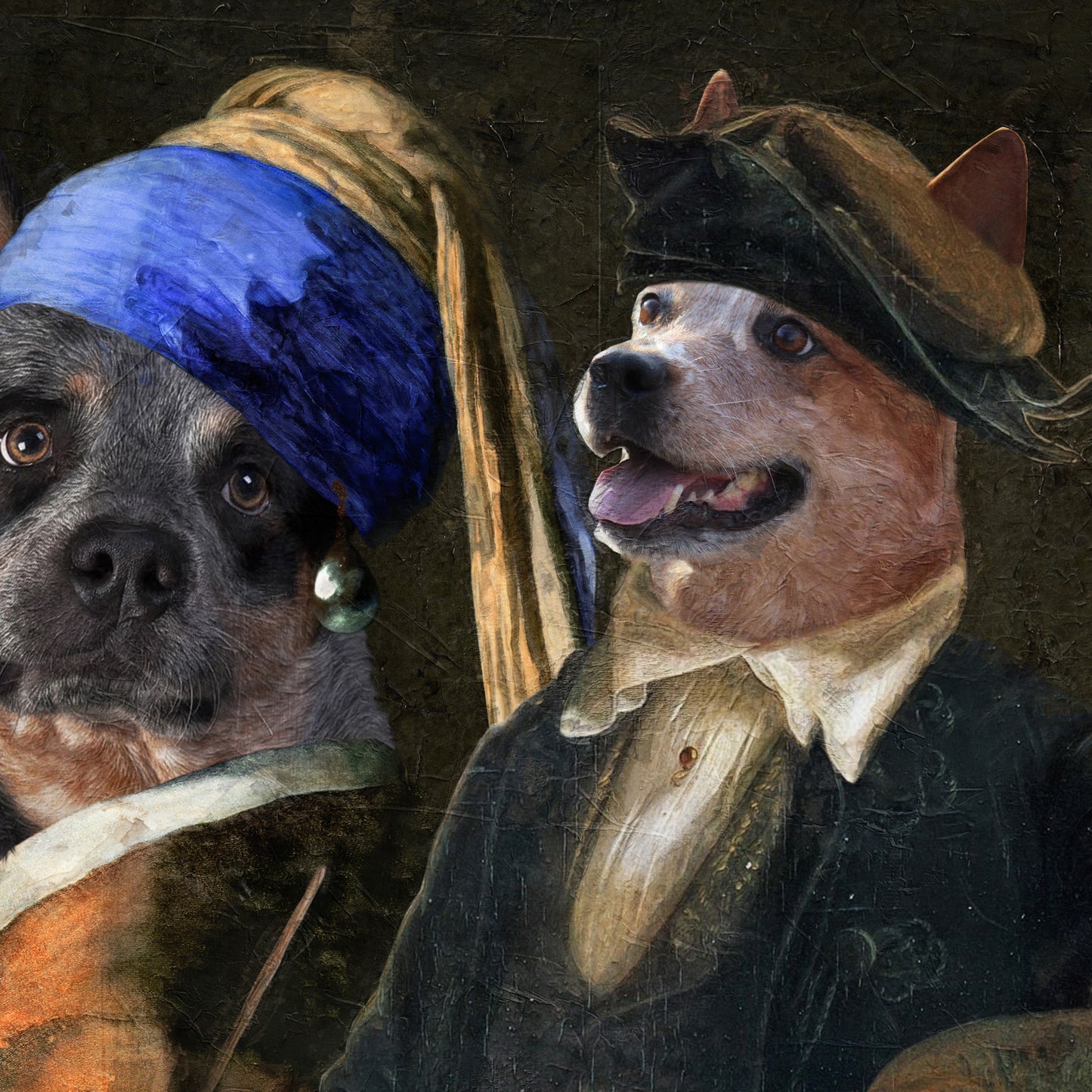 Blue Heeler Artist and Girl With a Pearl Earring Model Diptych Renaissance Art