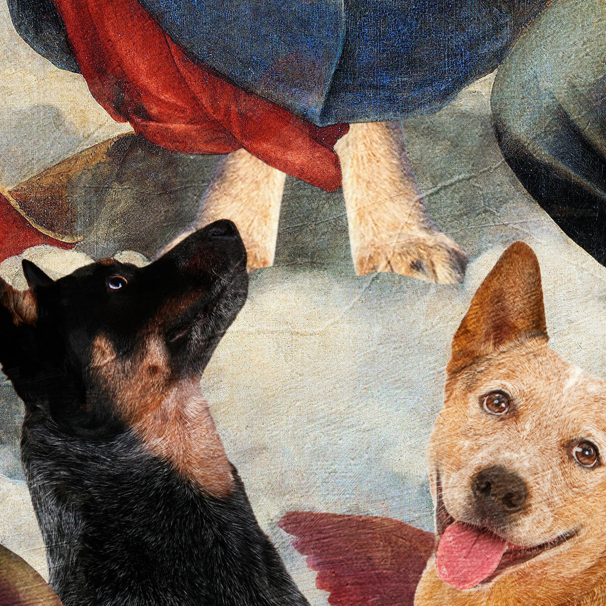 Sistine Madonna Australian Cattle Dog and Puppy with Cherubs