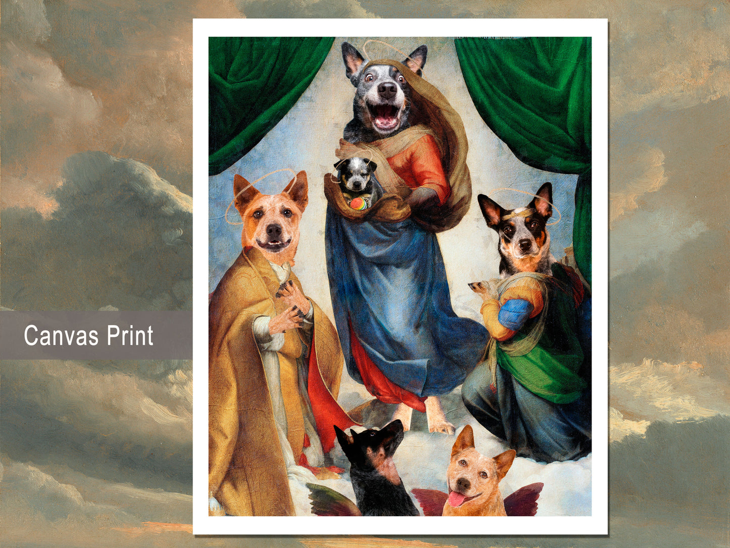 Sistine Madonna Australian Cattle Dog and Puppy with Cherubs