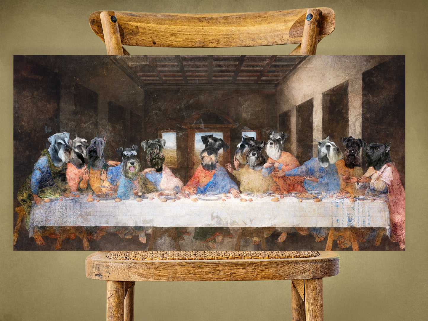 Miniature Schnauzer Last Supper Renaissance Dog Painting
