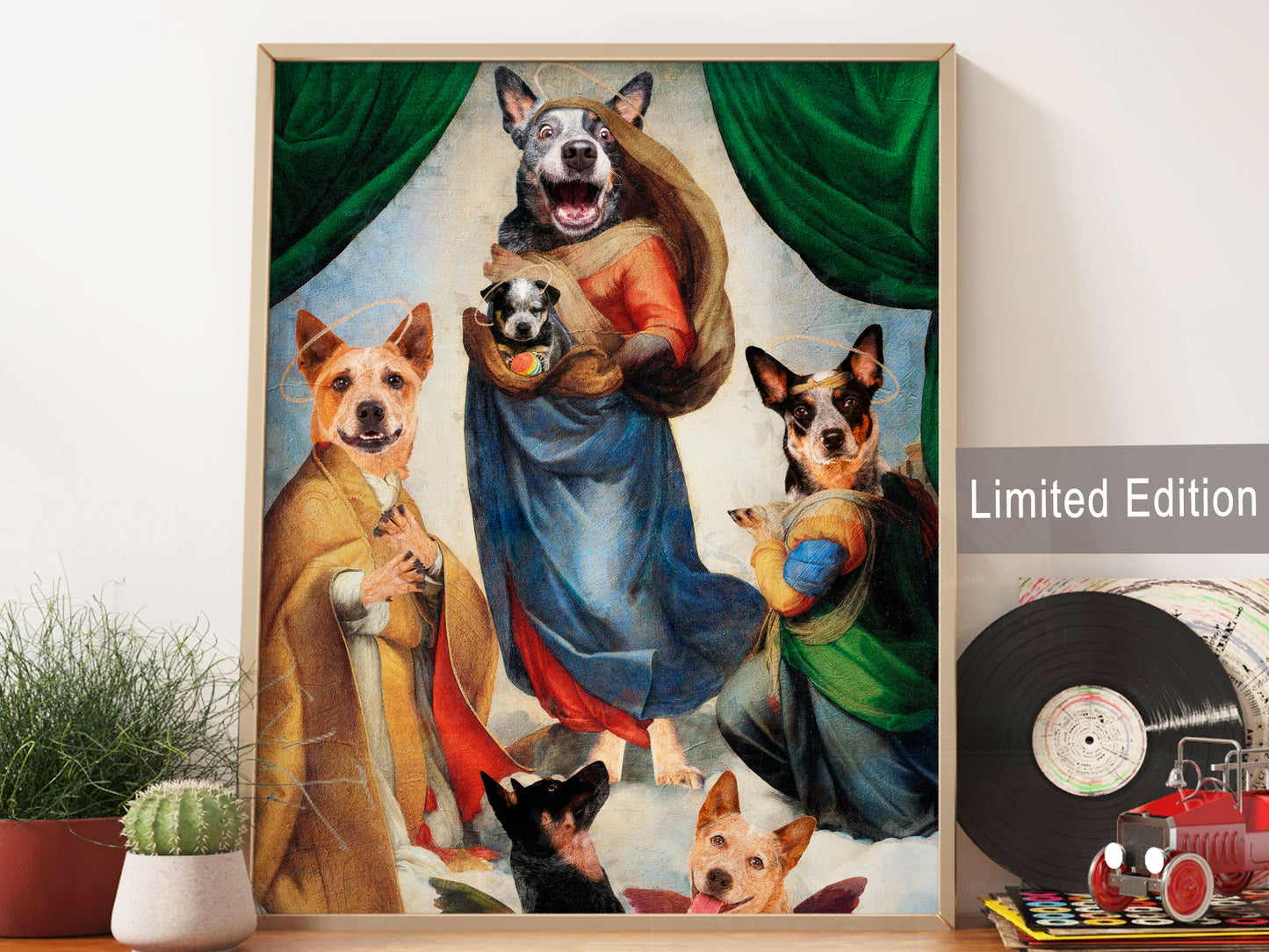 Sistine Madonna Australian Cattle Dog and Puppy with Cherubs