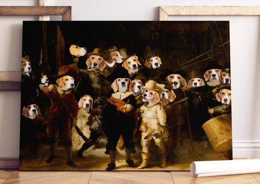 The Night Watch Rembrandt van Beagle Dog Style Art Renaissance Chef-d'œuvre