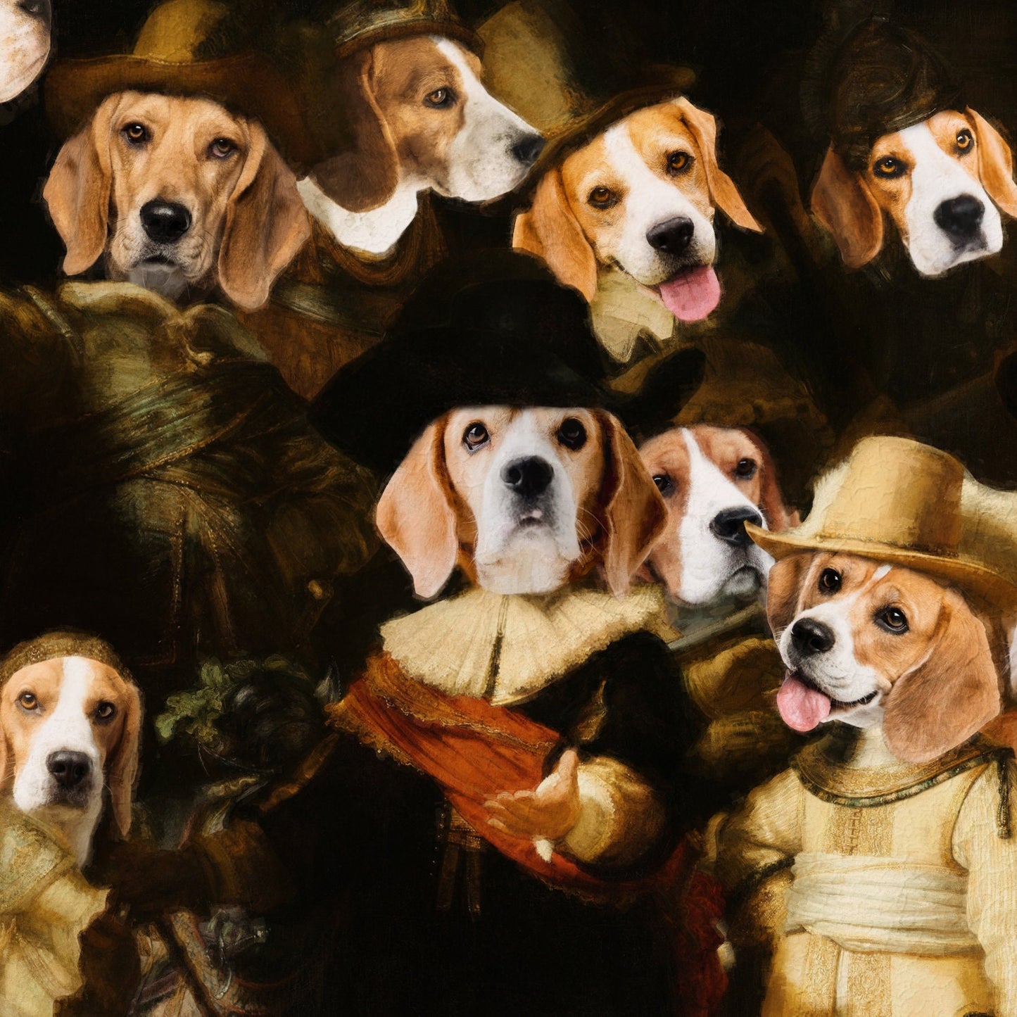 The Night Watch Rembrandt van Beagle Dog Style Art Renaissance Masterpiece