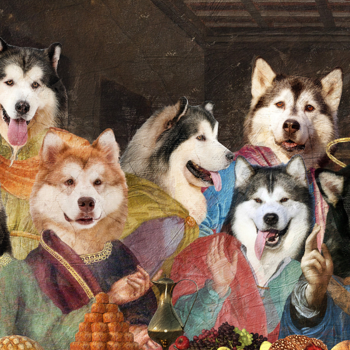 Alaskan Malamute Last Supper Renaissance Dog Painting