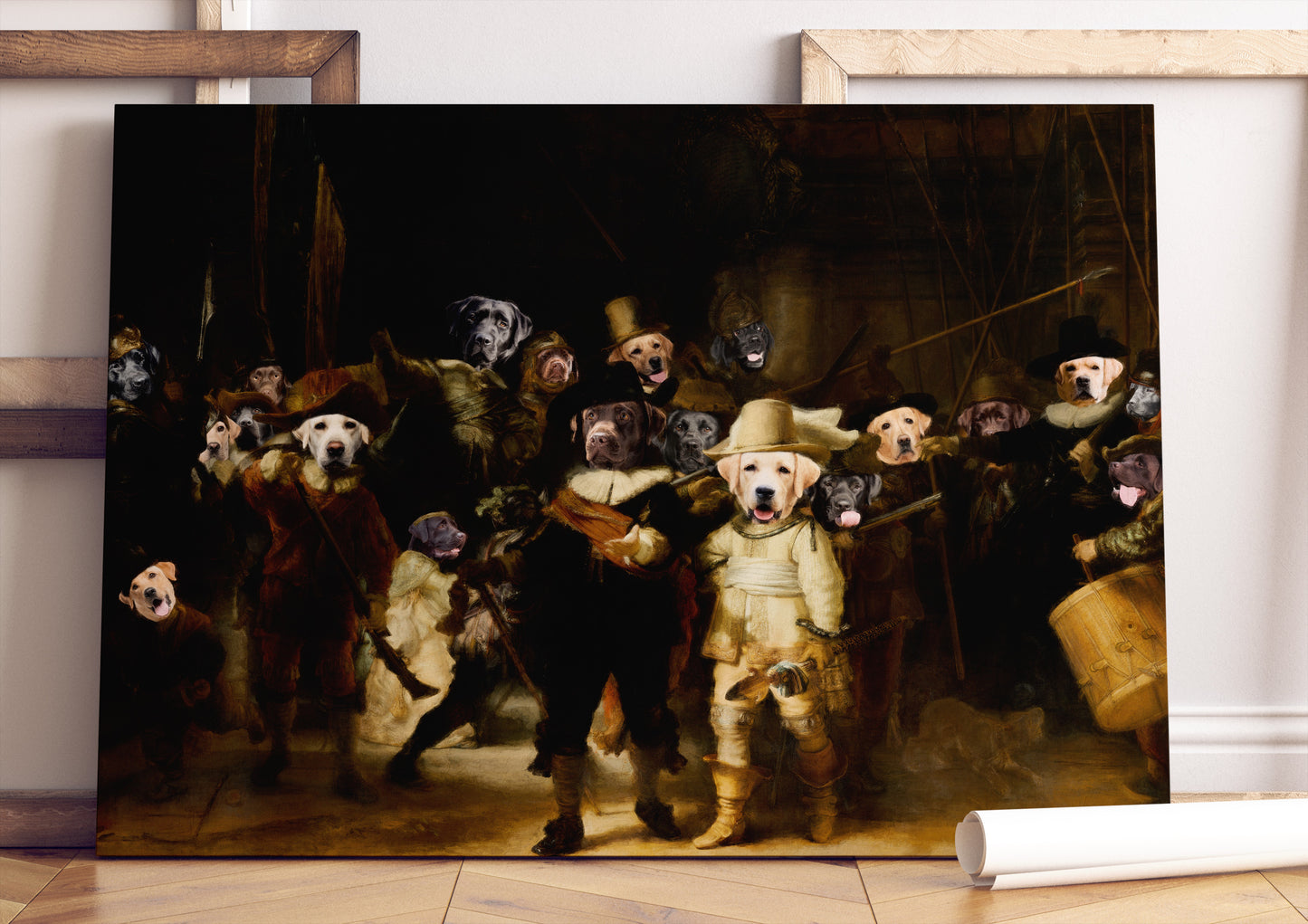 The Night Watch Rembrandt van Labrador Retriever Dog Style Art Renaissance Masterpiece