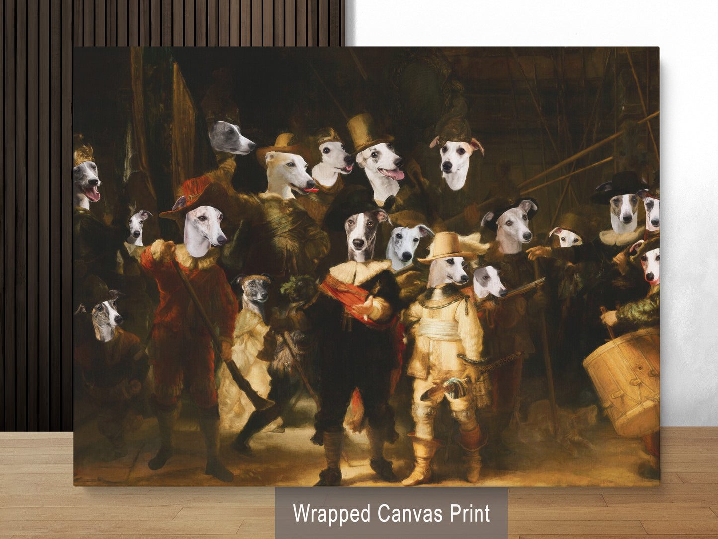 The Night Watch Rembrandt van Whippet Dog Style Art Renaissance Masterpiece