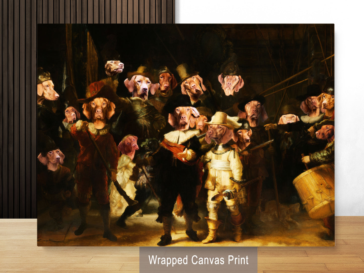 The Night Watch Rembrandt van Vizsla Dog Style Art Renaissance Masterpiece