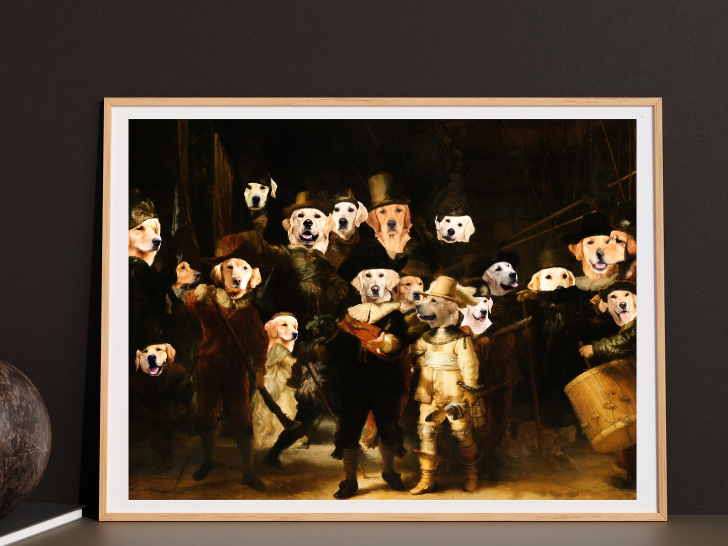 The Night Watch Rembrandt van Golden Retriever Dog Style Art Renaissance Masterpiece