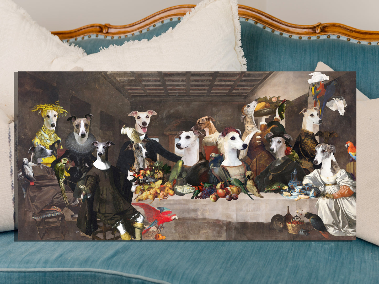 Whippets Last Supper Renaissance Dog Painting