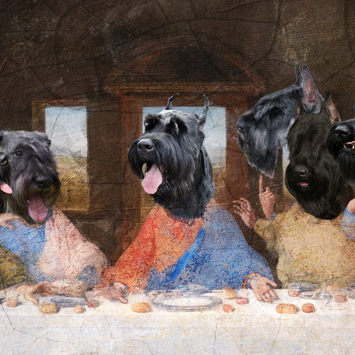 Giant Schnauzer Last Supper Renaissance Dog Painting