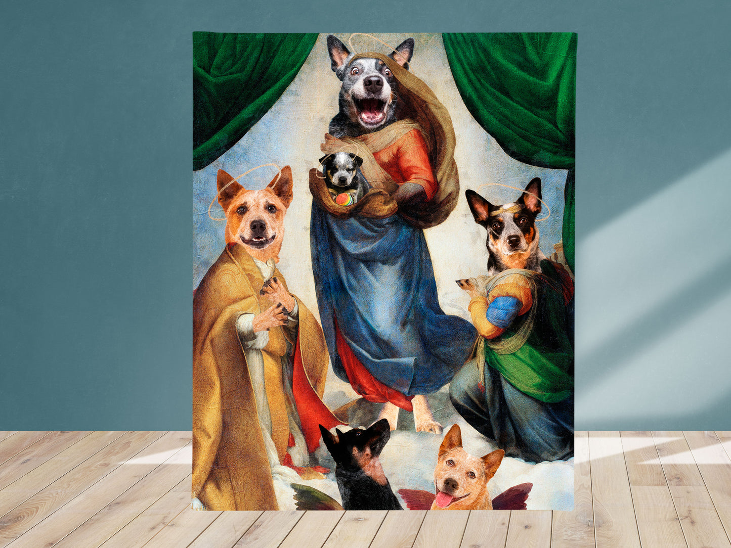 Sistine Madonna Australian Cattle Dog and Puppy with Cherubs